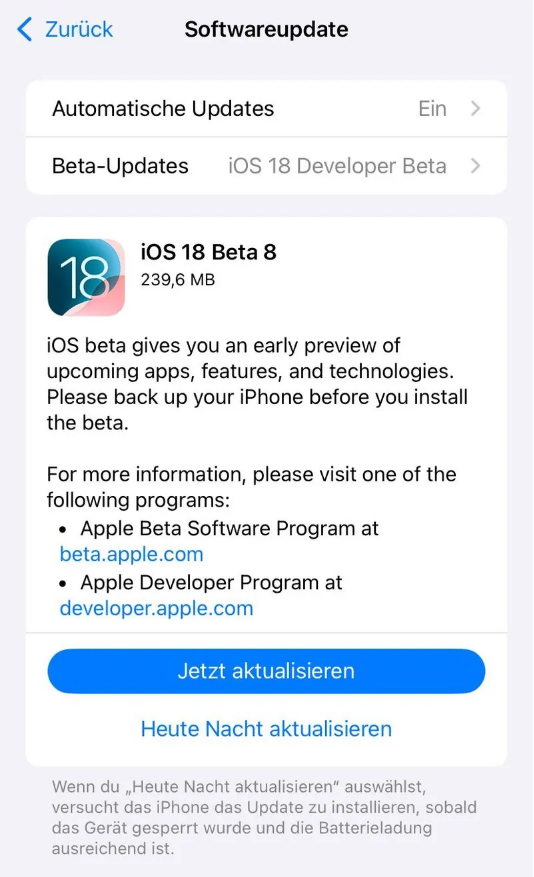 洪江苹果手机维修分享苹果 iOS / iPadOS 18 开发者预览版 Beta 8 发布 